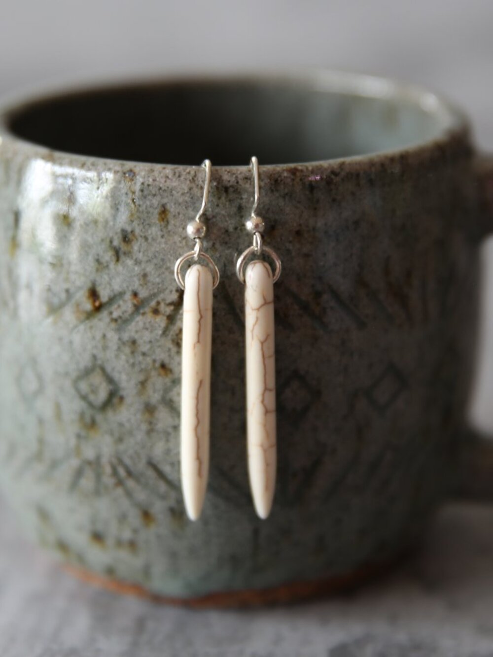 White Howlite Bullet Earrings with Silver Tone